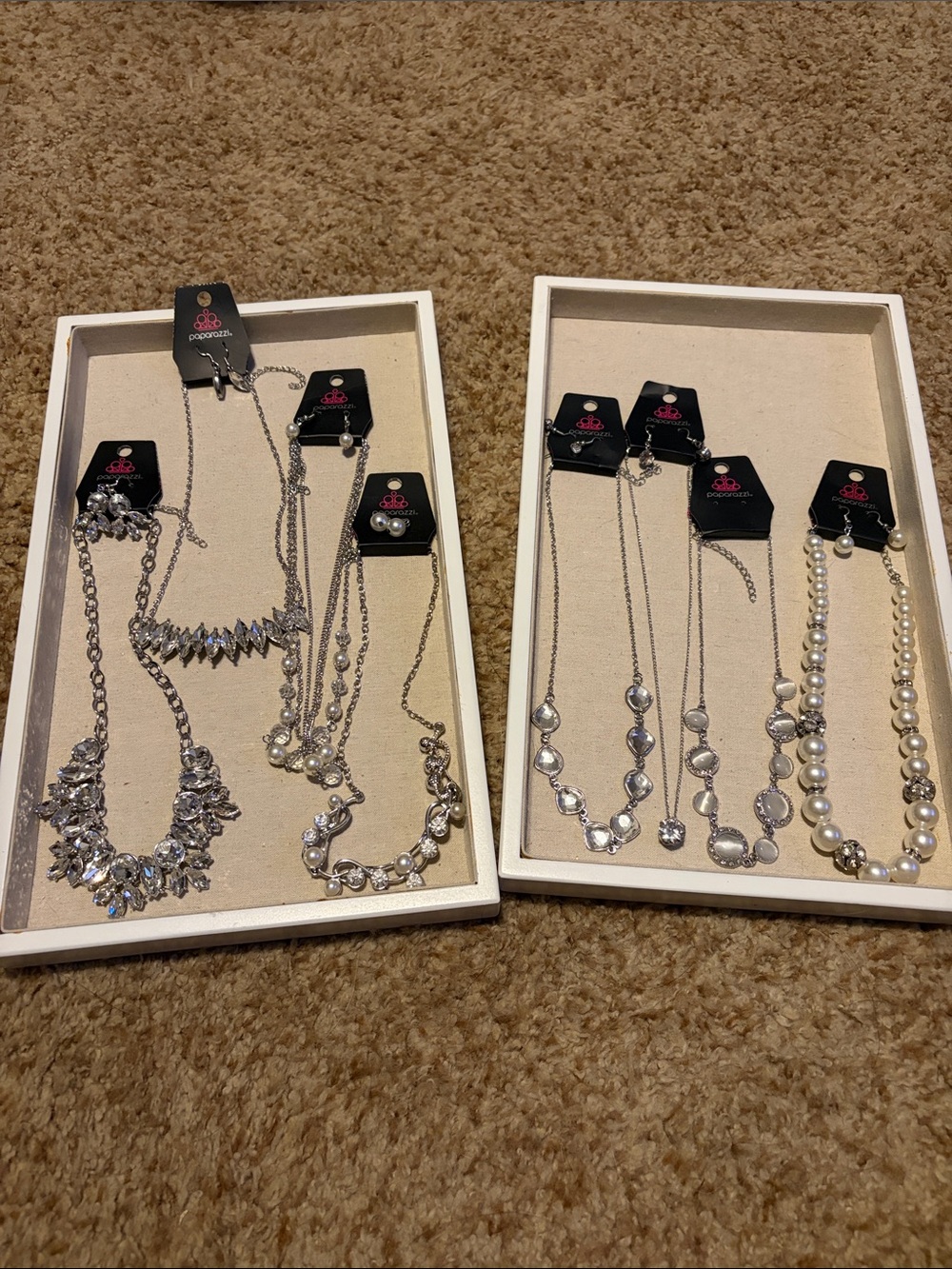 paparazzi Silver-Tone Rhinestone and Pearl Necklace Set - 8 necklaces
